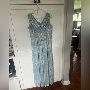 Formal Blue and Silver Floral Sleeveless Dress
